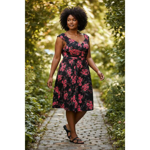 Torrid Womens Rose Floral Fit Flare Sleeveless Sweetheart Neckline Dress Size 22